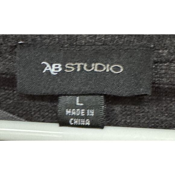 Sweater Dress AB Studio L Black Gray Striped Pullover Knee Length Stretch Fall - Picture 4 of 6